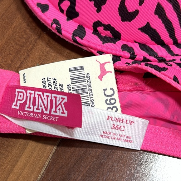 36C Victoria’s Secret PINK vintage push-up bra hot pink black animal print bra - Picture 2 of 3